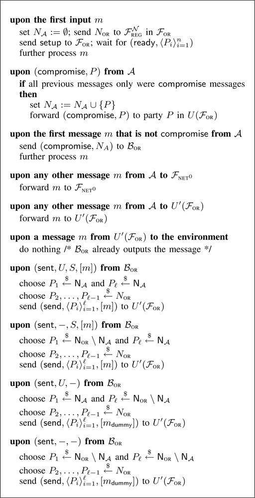 Graphic: The simulator $S_{\cal A}:U^{\prime}$ gets the path as input instead of drawing it at random