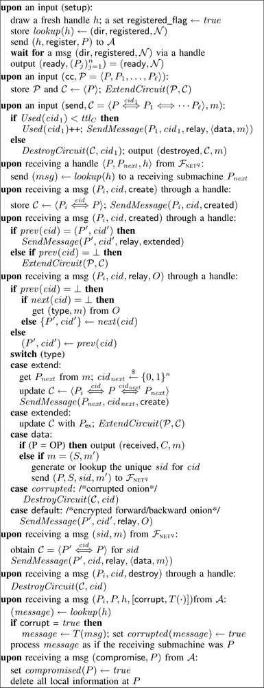 Graphic: The ideal functionality ${\cal F}_{{\rm OR}}^{\cal N}$ (short ${\cal F}_{{\rm OR}}$) for Party $P$
