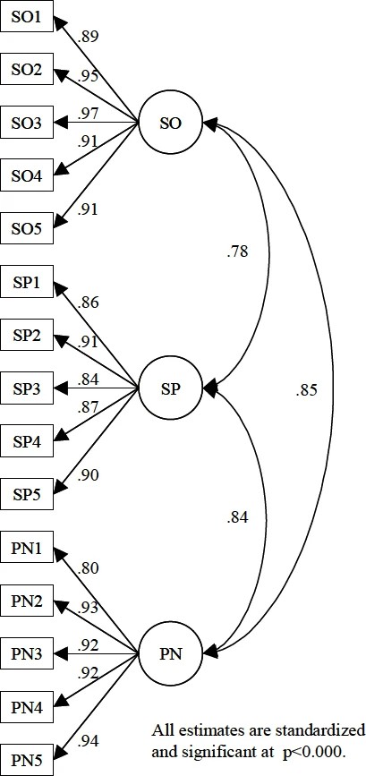 Graphic: Factor loadings and correlations from confirmatory factor analysis
